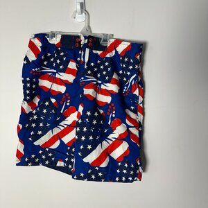 EUC OP Boys Swim Wear Suit Trunks Red White Blue M 8 EO